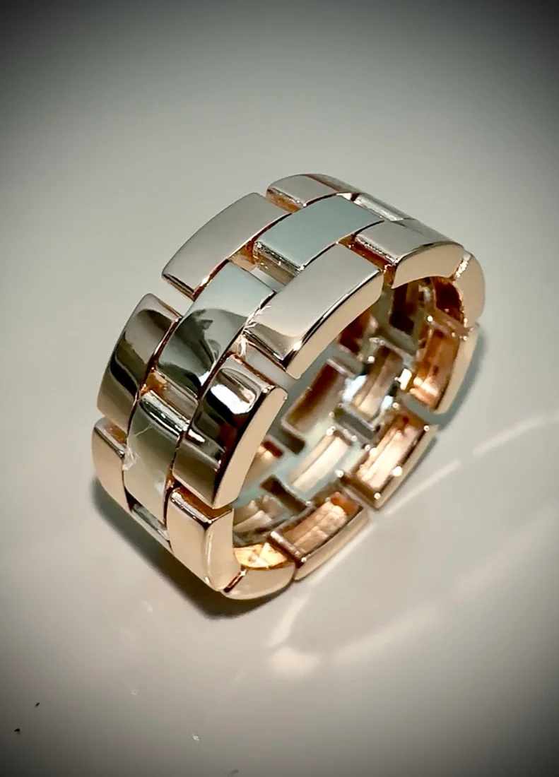 Anel articulado em ouro branco e ouro rosé